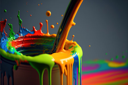Colorful paint splashing on a black background. 3d renderの素材