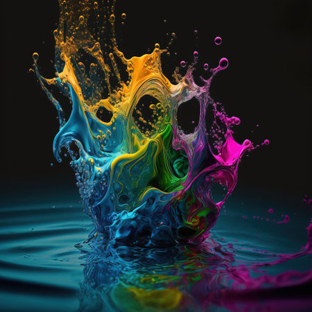 Colorful splashes of water on a black background. 3d renderの素材