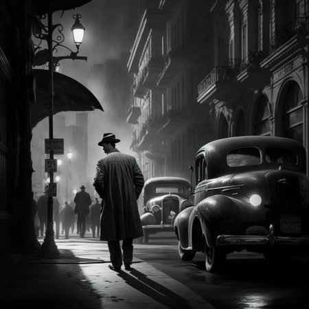 The old man in a coat and hat on the street in the fogの素材