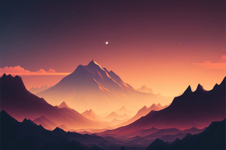 Mountains at sunset. Vector illustration of a mountain range in the sunlight.の素材
