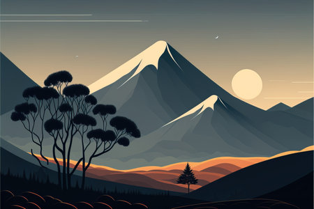 Mountains and forest at sunset. Vector illustration for your design.の素材