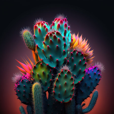 Opuntia cactus on a dark background. 3d renderの素材