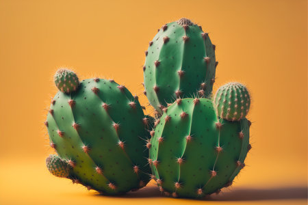 Cactus on yellow background. Minimalist style. Trendy colours.の素材