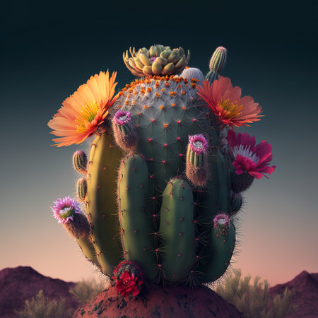 Cacti in the desert. 3d illustration. Computer-generated image.の素材
