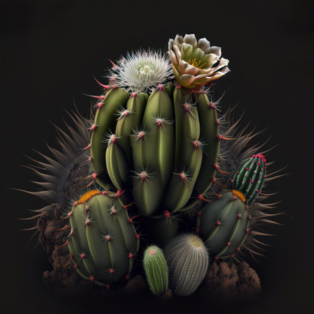 Cactus isolated on black background. 3D illustration. Studio photography.の素材