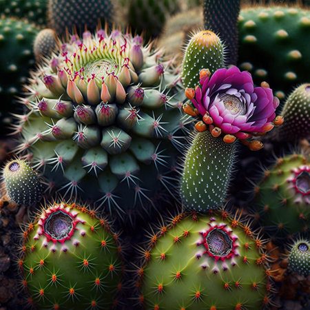 Cactuses in a botanical garden, close-up.の素材
