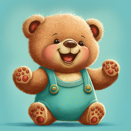 Cute cartoon teddy bear with happy expression on blue background.の素材