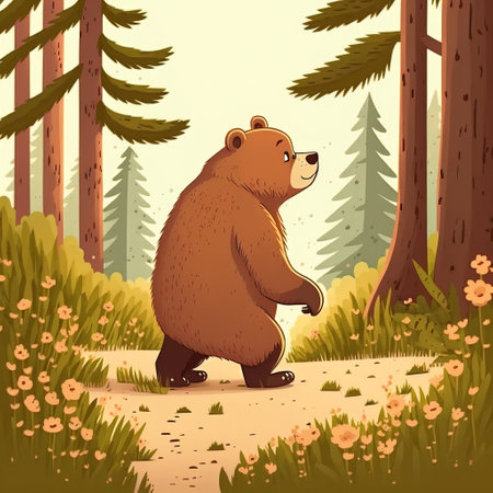 Cartoon bear in the forest. Vector illustration for your design.の素材