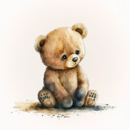 Cute teddy bear on white background. Watercolor illustration.の素材