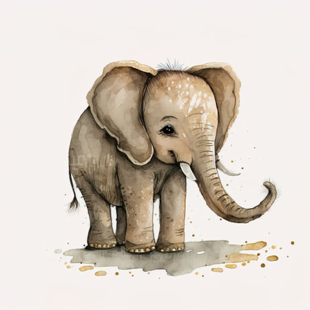 Hand drawn watercolor illustration of an elephant isolated on white background.の素材