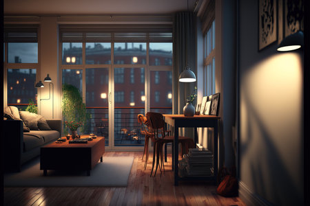 Modern interior of the office. Evening lighting. 3d render.の素材