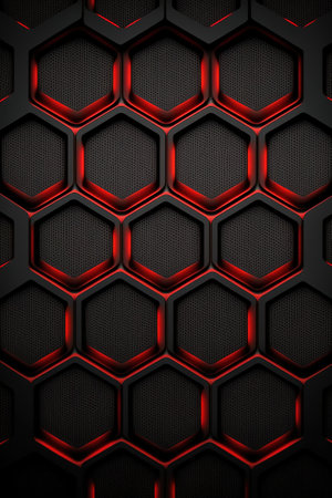 Black and red hexagon background. 3d render, 3d illustration.の素材