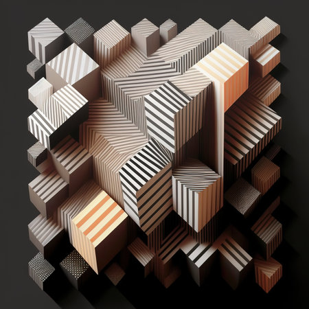 3d illustration of abstract geometric composition, made of cubes and cubesの素材