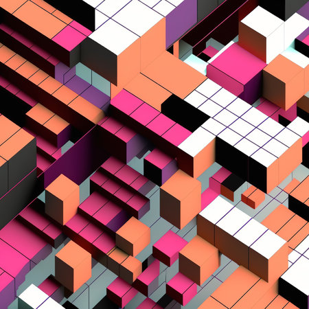 Abstract 3d rendering of chaotic colorful cubes. Futuristic background with cubes.の素材