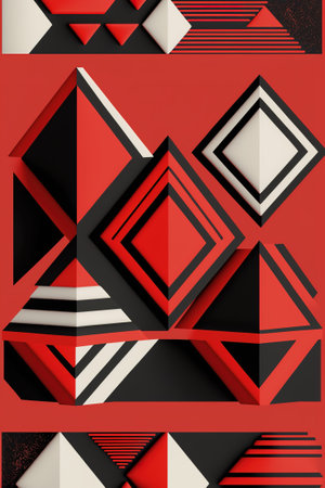 3d illustration, abstract geometric background, red, black, whiteの素材