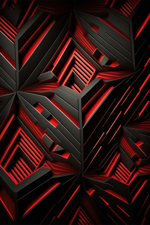3d rendering of abstract technology background with geometric shapes in black and red colorsの素材