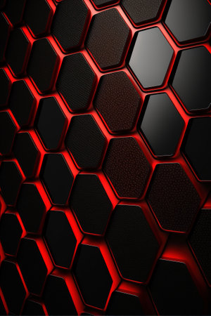 Black and red hexagon background. 3d illustration. render.の素材