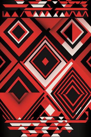 Abstract geometric background with triangles and squares in red and black colors.の素材