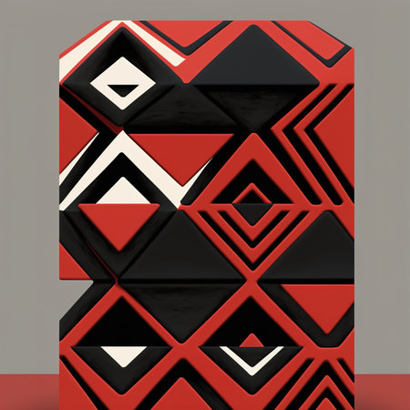 3d rendering of abstract geometric shapes in red, black and whiteの素材
