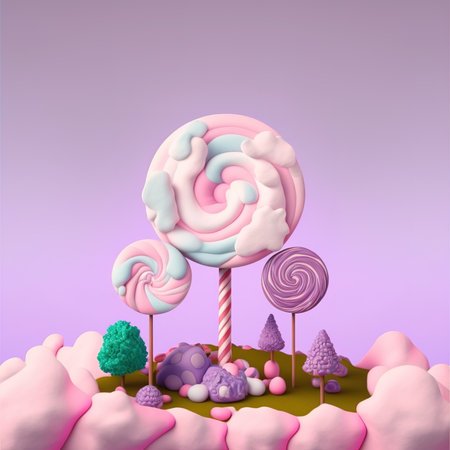 Candyland with pastel colors. 3d render illustration.の素材