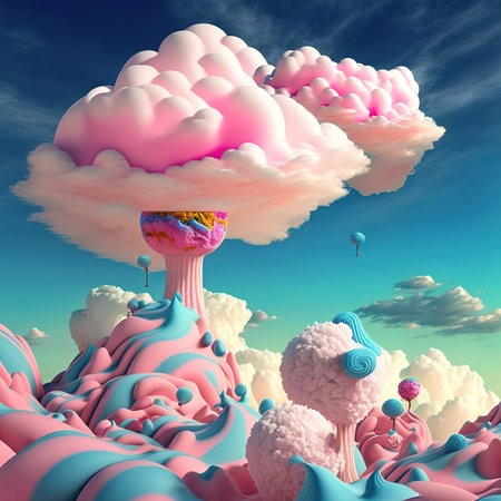 Brain in the clouds. 3D illustration. 3d render.の素材