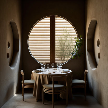 Interior of a modern cafe with a round window. 3d renderの素材
