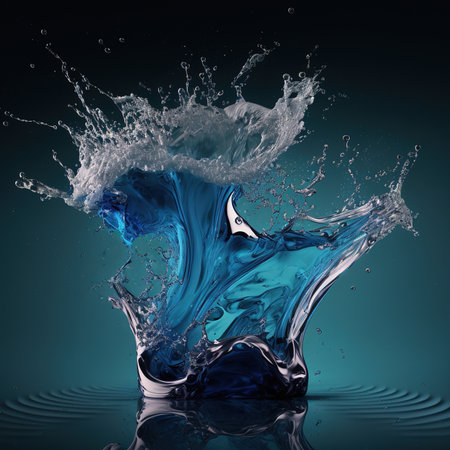 Splash of water on a dark blue background. 3d renderの素材