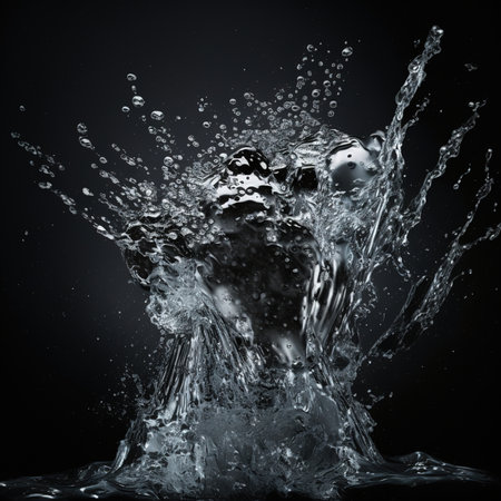Water splash isolated on black background. 3d render illustration.の素材