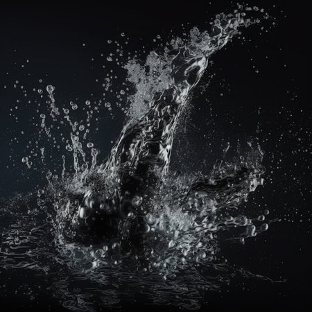 Water splash on black background. 3d render, 3d illustration.の素材