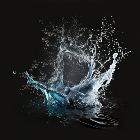 water splash isolated on black background. 3d render illustrationの素材