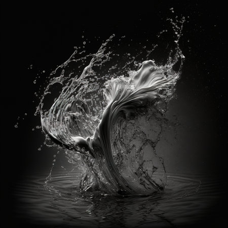 splashes of water on a black background. monochrome photoの素材