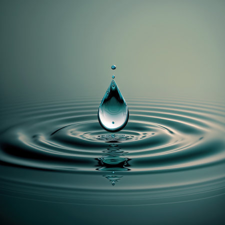 Water drop with ripples and ripples after collision a falling dropsの素材