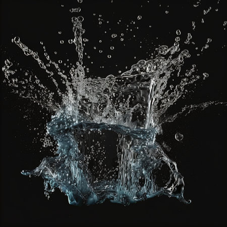 Water splashes isolated on black background. 3d render illustration.の素材