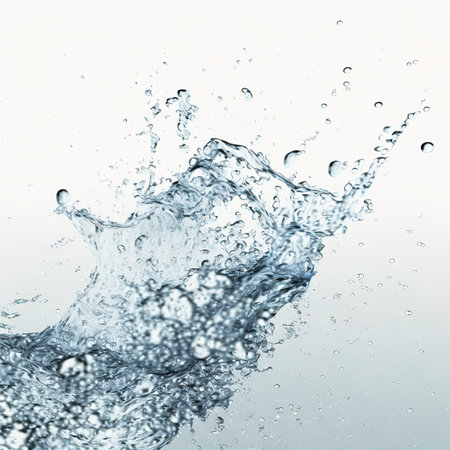 water splash isolated on white background. close up water splash with bubblesの素材