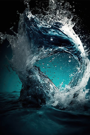 Blue water splash on dark background with copy space. 3d renderの素材