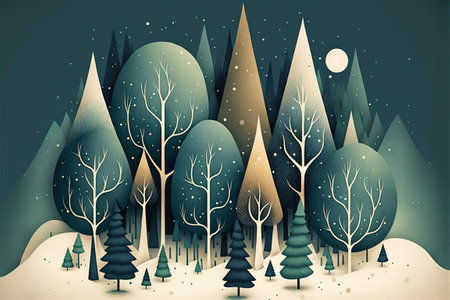 Winter landscape with forest and moon. Vector illustration. eps 10.の素材