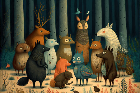 Forest animals in cartoon style. Illustration for children's book.の素材