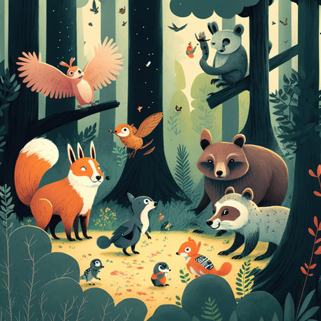 Animals in the forest. Vector illustration in cartoon style.の素材