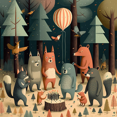 Wild animals in the forest. Cute cartoon animals. Vector illustration.の素材