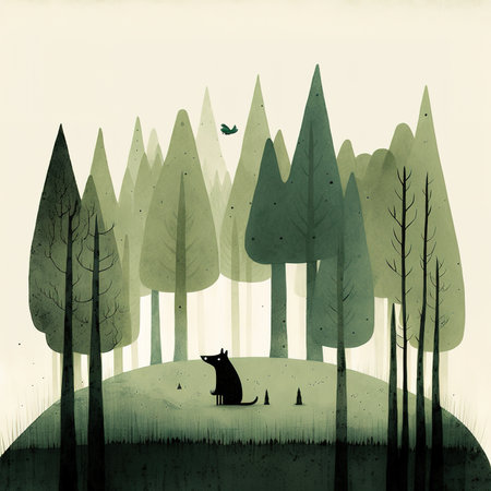silhouette of a wolf in the woods. vector illustration.の素材