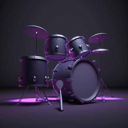 Drum set on a black background. 3d render mockupの素材