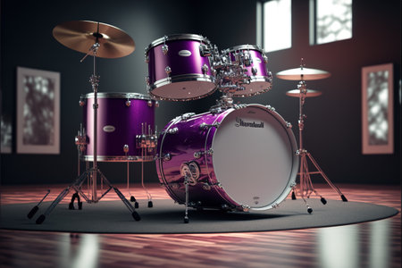 Drumkit in a room with wooden floor. 3d renderの素材