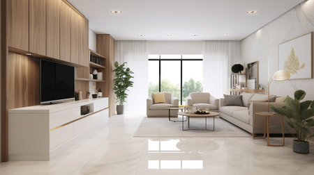 3d rendering of living room and dining room in modern house.の素材