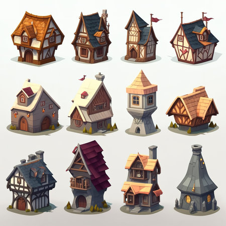 Set of houses in cartoon style. Vector illustration for your design.の素材