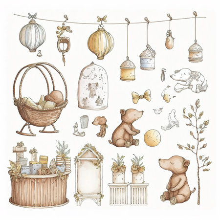 Set of cute hand drawn Christmas and New Year elements. Vector illustration.の素材