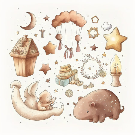 Set of cute hand drawn elements. Vector illustration. isolated objects.の素材