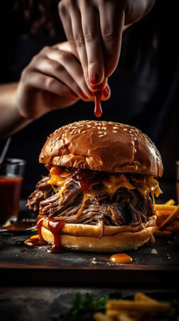 Cheese burger - American cheese burger with Golden French fries and ketchupの素材