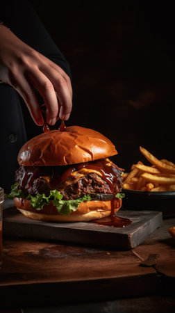Cheese burger - American cheese burger with fresh salad and tomato sauceの素材
