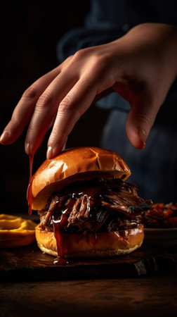 Cheese burger - American cheese burger with fresh cheese on a wooden tableの素材