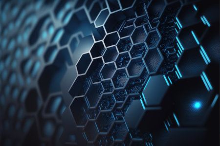 Abstract technology background with hexagons. 3d rendered toned imageの素材